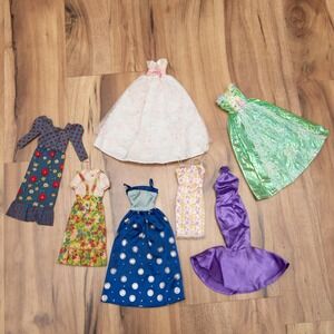 Vintage Barbie Clothes 70s 80s 90s Doll Dresses 7pc Gowns Retro Outfits Fashion